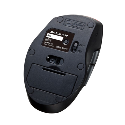 静音BluetoothブルーLEDマウス（5ボタン・レッド）