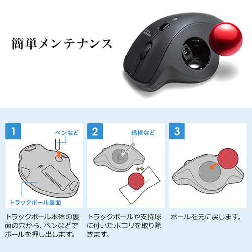 Bluetooth トラックボールマウス エルゴノミクス形状 静音ボタン 親指 
