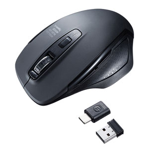 ワイヤレスマウス(静音・ブルーLED・USB A/Type-Cレシーバー・ブラック)