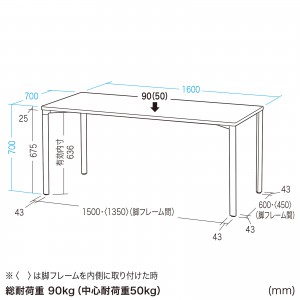 シンプルデスク ワークデスク 高耐荷重 eテーブル 幅160cm 奥行70cm 高 