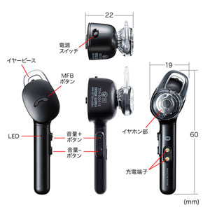 Bluetoothヘッドセット(ワイヤレス・片耳・モノラルイヤホン・自動ペア