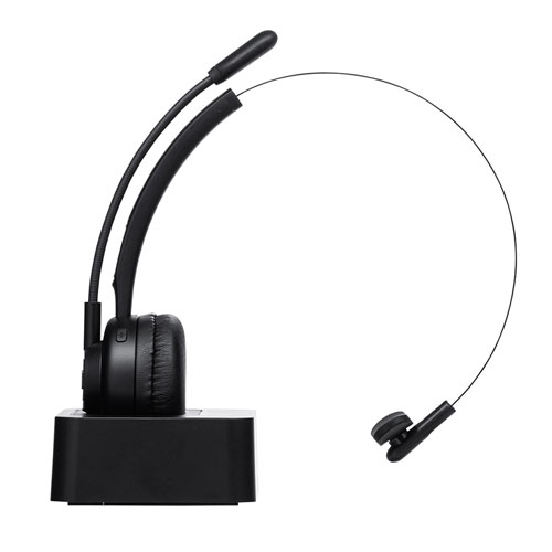充電クレードル付きBluetoothヘッドセット 片耳タイプ Windows Mac 単一指向性 無線 軽量 両耳対応 フレキシブルアーム  MM-BTMH57BK