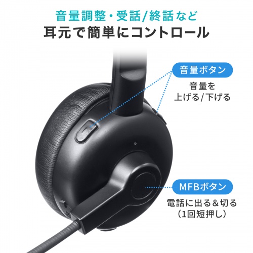 Bluetoothヘッドセット 通話用 単一指向性マイク 充電クレードル付 PC スマホ タブレット 両耳対応 ミュート機能 無線 Type-C MM-BTMH67BK