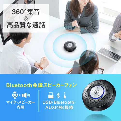 Bluetoothスピーカーフォン 360度全方向集音 全指向性 集音範囲5m 3W