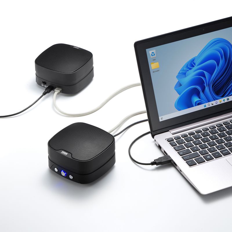 WEB会議小型スピーカーフォン 2台連結可能 USB-A接続 15m エコーキャンセル機能付き MM-MC35N