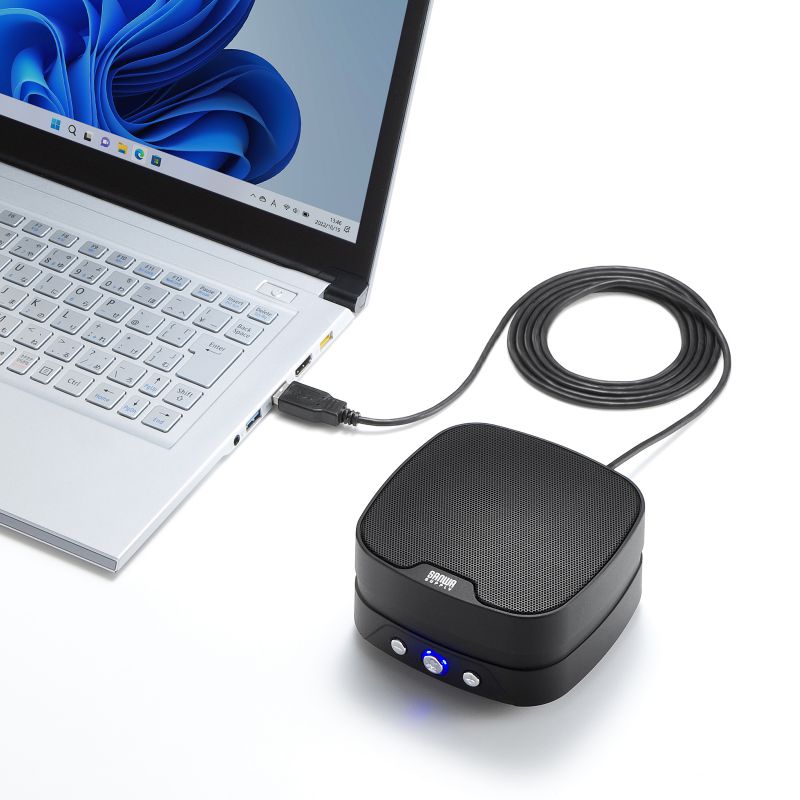 WEB会議小型スピーカーフォン 2台連結可能 USB-A接続 15m エコーキャンセル機能付き MM-MC35N
