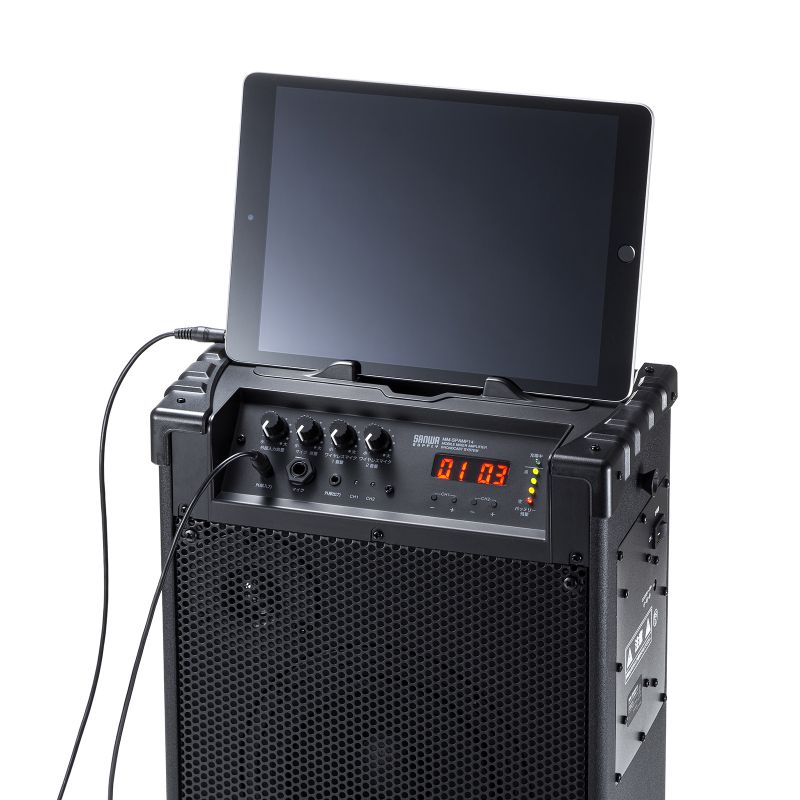 拡声器 マイクスピーカー ワイヤレスマイク2本付き 60W出力 AC電源 内蔵バッテリー 音楽再生  収納用バッグ付 会議 セミナー イベント 選挙 MM-SPAMP14