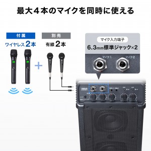 サンワサプライ コンパクトスピーカー※マイク2本/ケーブル付き ワイヤレスマイク付き拡声器スピーカー MM-SPAMP7 サンワサプライ