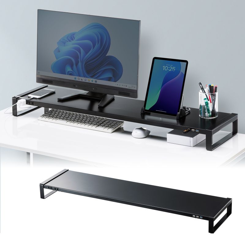 サンワサプライ　モニタースタンド　電源タップ＋USBハブ付き机上ラック　幅500 サンワダイレクト本店 サンワサプライ【オフィス・PC周辺通販】