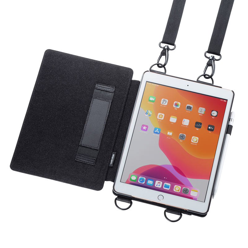 10.2インチiPad 手帳型ケース ショルダーストラップ ペンホルダー ハンドベルトつき ブラック PDA-IPAD1611BKの販売商品  |通販ならサンワダイレクト