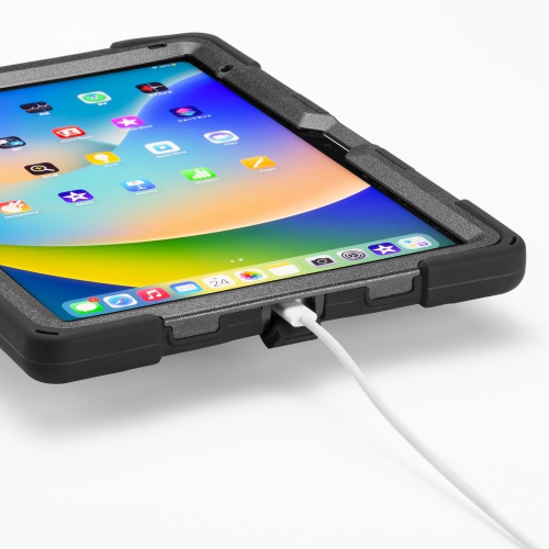 iPadケース 10.9インチ iPad 第10世代 第十世代 耐衝撃ケース ハンドル スタンド ショルダーベルト付き 360度回転 タッチペン収納 PDA-IPAD1917BK