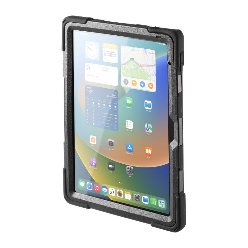 iPadケース 10.9インチ iPad 第10世代 第十世代 耐衝撃ケース 前面保護フィルター付き ハンドル スタンド ショルダーベルト付 360度回転 PDA-IPAD1920BK