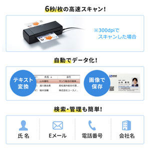 名刺スキャナ 名刺管理 USB接続 OCR搭載 両面スキャン対応 データ化 USB給電 24ヶ国語認識 600dpi Windows Mac対応  PSC-15UBの販売商品 | 通販ならサンワダイレクト