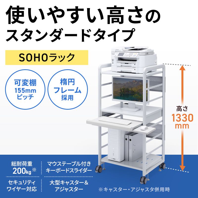 SOHOラック サンワサプライ RAC-S600M (64-0845-40) SOHOラック キャスターあり ライトグレー色 間口638mm奥行550mm高さ1640mm RAC-S600H