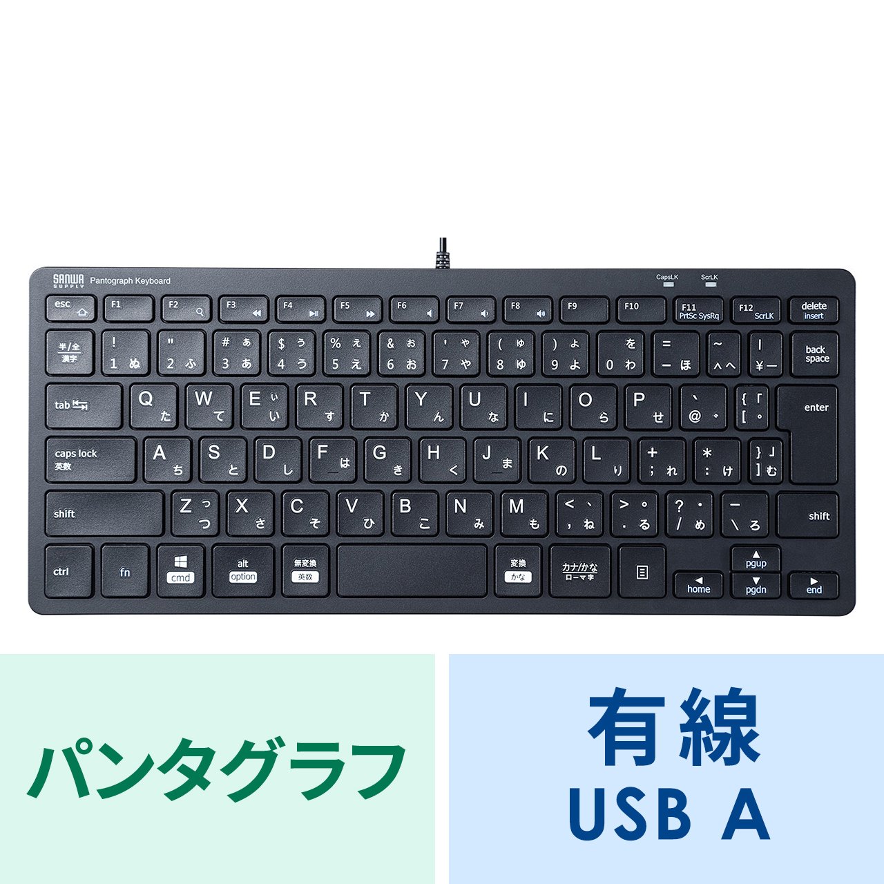 有線キーボード(USB A) テンキーなし パンタグラフ 抗菌仕様 日本語配列(JIS) ブラック SKB-SL36BK