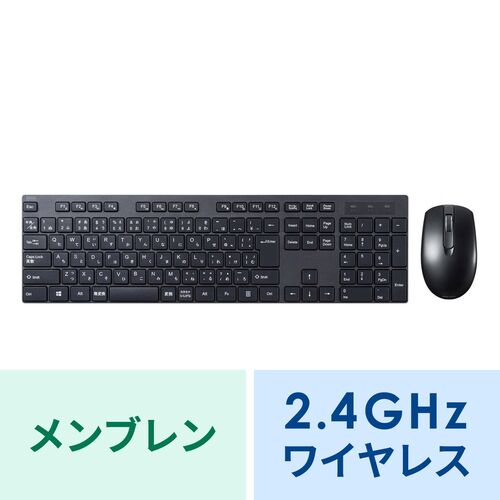 ワイヤレスキーボード マウスセット 無線 2.4GHz テンキー付 静音マウス メンブレン 日本語配列(JIS) 乾電池 ブルーLED ブラック SKB-WL39SETBK