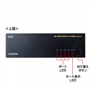 SANWA SW-HDR41H HDMI切替器 4入力1出力 SW-HDR41H【4K・HDR・HDCP2.2対応HDMI切替器（4入力・1出力