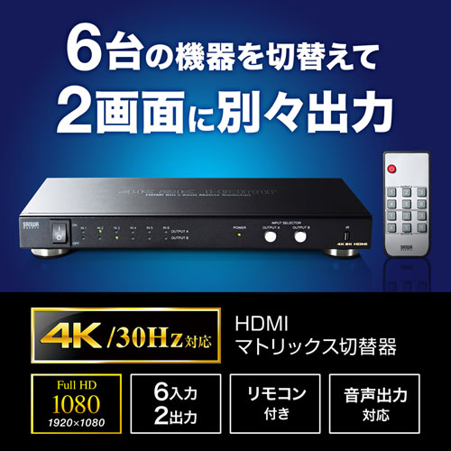 HDMI}gbNXؑ֊ 6 2o 4K/30HzΉ HDMIZN^[ SW-UHD62N