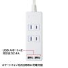 USB充電ポート付き便利タップ（2ポート・2P・AC2個口・2m）