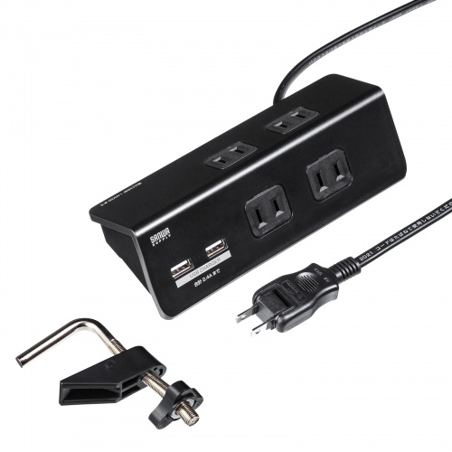 USBポート付き 便利タップ クランプ固定式 ブラック TAP-B105U-3BKN