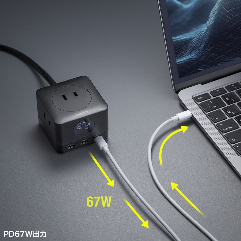 d^bv USB Type-C PD 67W GaN RZg3 d͕\Ή P[u2m ubN TAP-B111C3BK