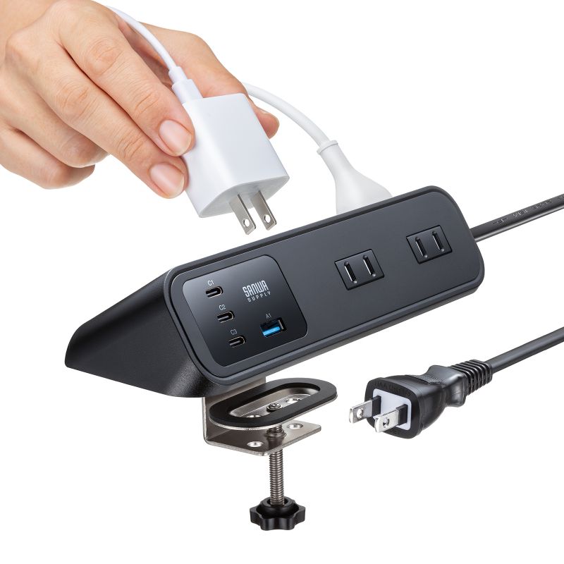 �d���^�b�v USB�[�d AC4�� USB PD65W�Ή� USB-A���� 2m �N�����v�Œ� �u���b�N