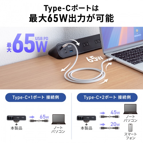 �d���^�b�v USB�[�d AC4�� USB PD65W�Ή� USB-A���� 2m �N�����v�Œ� �u���b�N