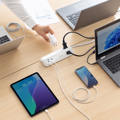 �d���^�b�v USB�[�d AC4�� USB PD65W�Ή� USB-A���� 2m �N�����v�Œ� �z���C�g