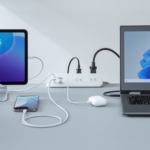 �d���^�b�v USB�[�d AC4�� USB PD65W�Ή� USB-A���� 2m �N�����v�Œ� �z���C�g