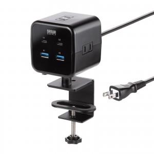 �d���^�b�v USB�[�d AC3�� USB PD65W�Ή� USB-A���� �L���[�u�^ ��] 2m �N�����v�Œ� �u���b�N