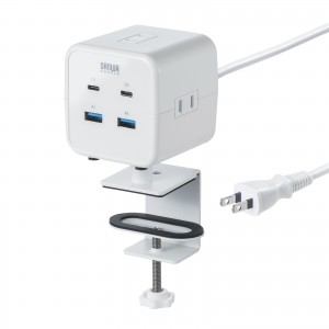 �d���^�b�v USB�[�d AC3�� USB PD65W�Ή� USB-A���� �L���[�u�^ ��] 2m �N�����v�Œ� �z���C�g