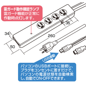 USB連動タップ（高性能雷ガード・4個口・2m） TAP-RE9SPUN