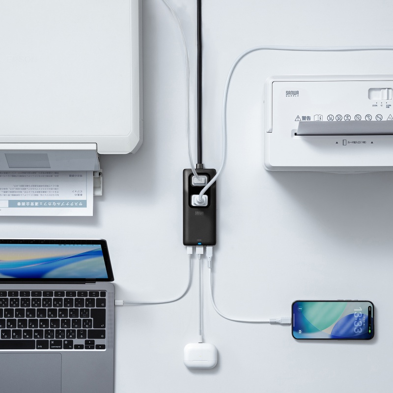 �d���^�b�v USB PD 100W �}���[�d GaN 1.5m �����R�[�h �y�����^18mm�z Type-C�~2 A�~1 AC�~2�� �R���Z���g L�^�v���O