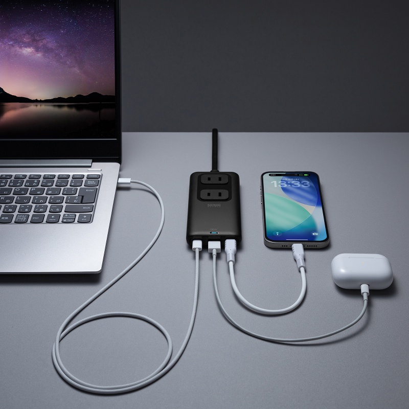 �d���^�b�v USB PD 100W �}���[�d GaN 1.5m �����R�[�h �y�����^18mm�z Type-C�~2 A�~1 AC�~2�� �R���Z���g L�^�v���O