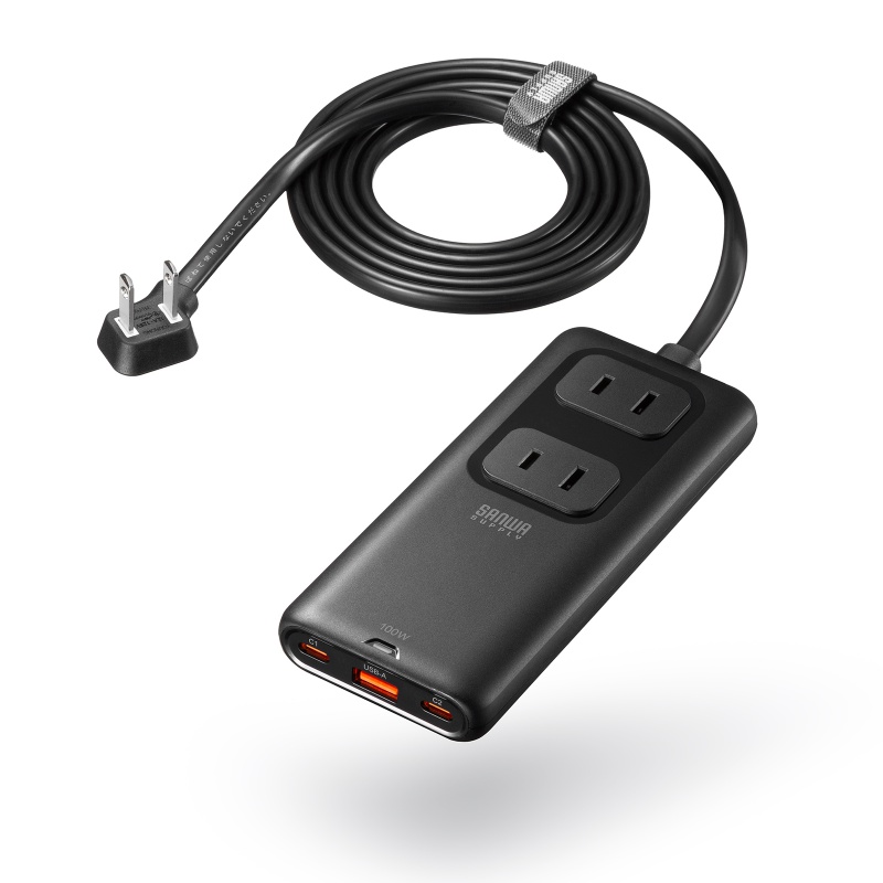 �d���^�b�v USB PD 100W �}���[�d GaN 1.5m �����R�[�h �y�����^18mm�z Type-C�~2 A�~1 AC�~2�� �R���Z���g L�^�v���O