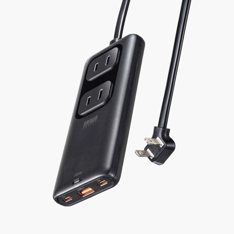 �d���^�b�v USB PD 100W �}���[�d GaN 1.5m �����R�[�h �y�����^18mm�z Type-C�~2 A�~1 AC�~2�� �R���Z���g L�^�v���O