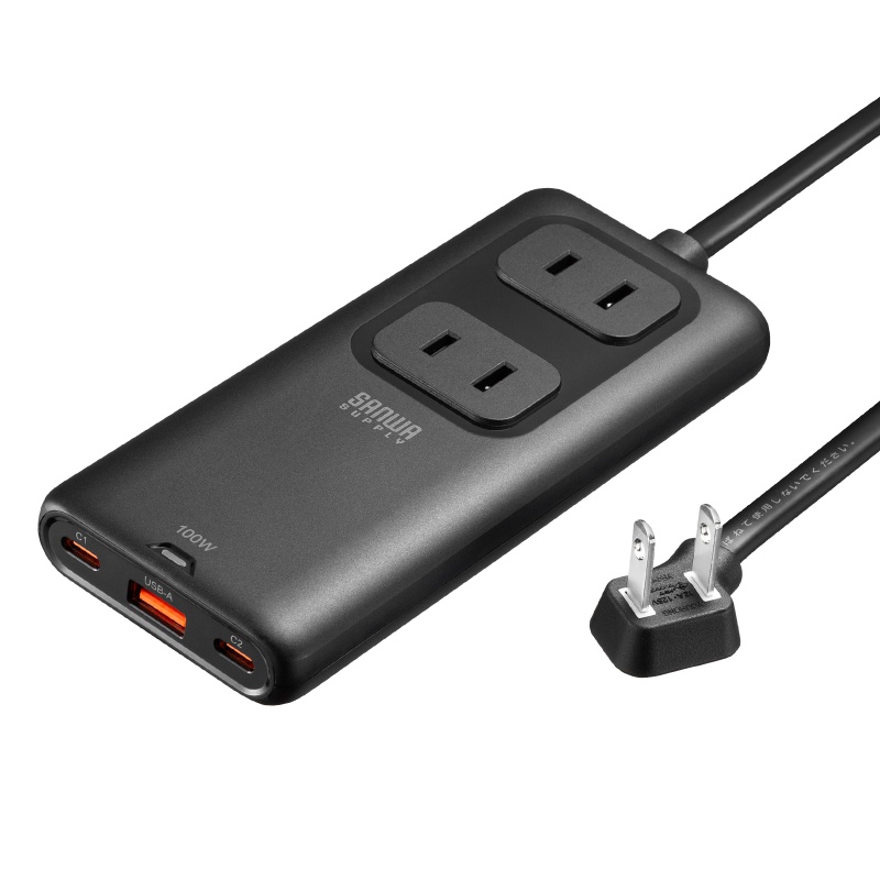 �d���^�b�v USB PD 100W �}���[�d GaN 1.5m �����R�[�h �y�����^18mm�z Type-C�~2 A�~1 AC�~2�� �R���Z���g L�^�v���O
