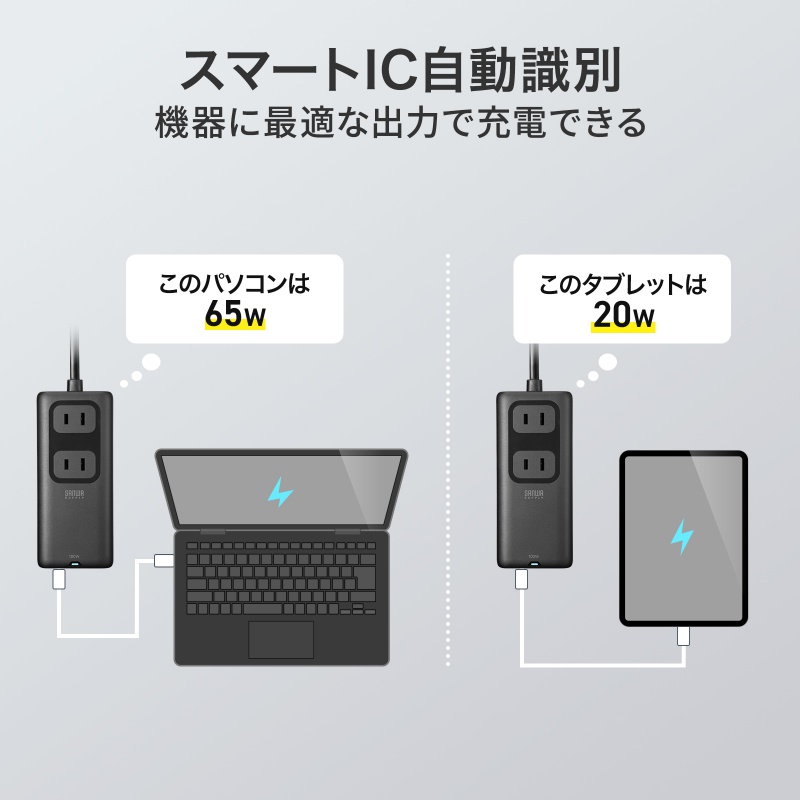 �d���^�b�v USB PD 100W �}���[�d GaN 1.5m �����R�[�h �y�����^18mm�z Type-C�~2 A�~1 AC�~2�� �R���Z���g L�^�v���O