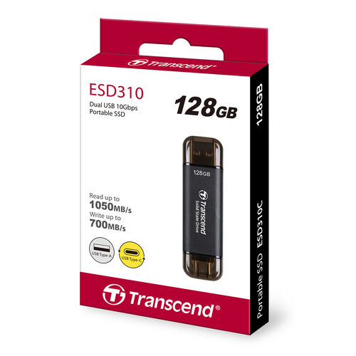 Transcend XeBbNSSD 128GB ESD310 |[^uSSD USB3.2 Gen2 Type-A C iPhone16Ή ubN TS128GESD310C