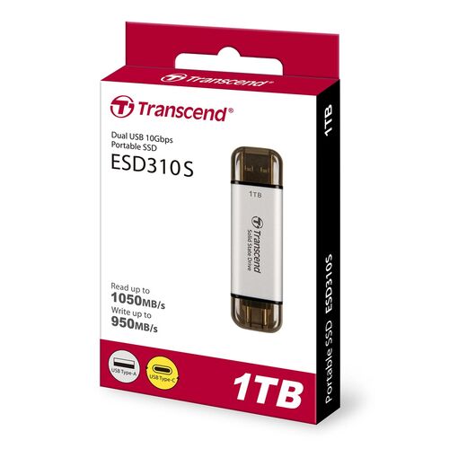 【グレートセレクションセール】Transcend スティックSSD 1TB ESD310 ポータブルSSD USB3.2 Gen2 Type-A C  iPhone15 ROG Ally 対応 シルバー TS1TESD310S