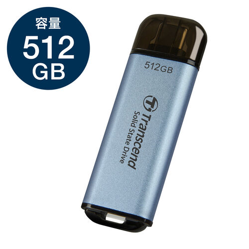 Transcend スティックSSD 512GB ESD300 Type-C ポータブルSSD 外付け USB10Gbps USB3.2Gen2  iPhone15 ROG Ally対応 スカイブルー TS512GESD300C