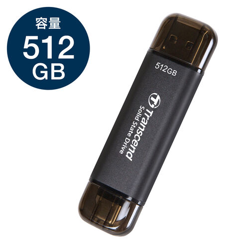 Transcend スティックSSD 512GB ESD310 ポータブルSSD USB3.2 Gen2 Type-A C iPhone15 ROG  Ally 対応 ブラック TS512GESD310C