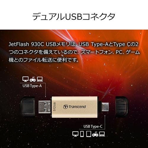 Transcend JetFlash 930C 512 Go - Clé USB-C / USB-A - Clé USB