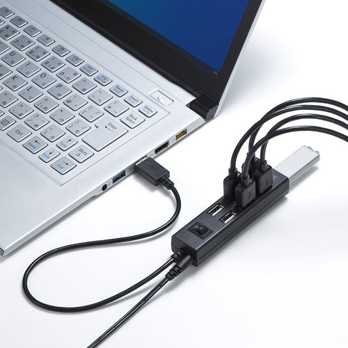 USBnu USB A 7|[g USB2.0 RpNg Zt oXp[p XCb`t 30cm ubN USB-2H702BKN