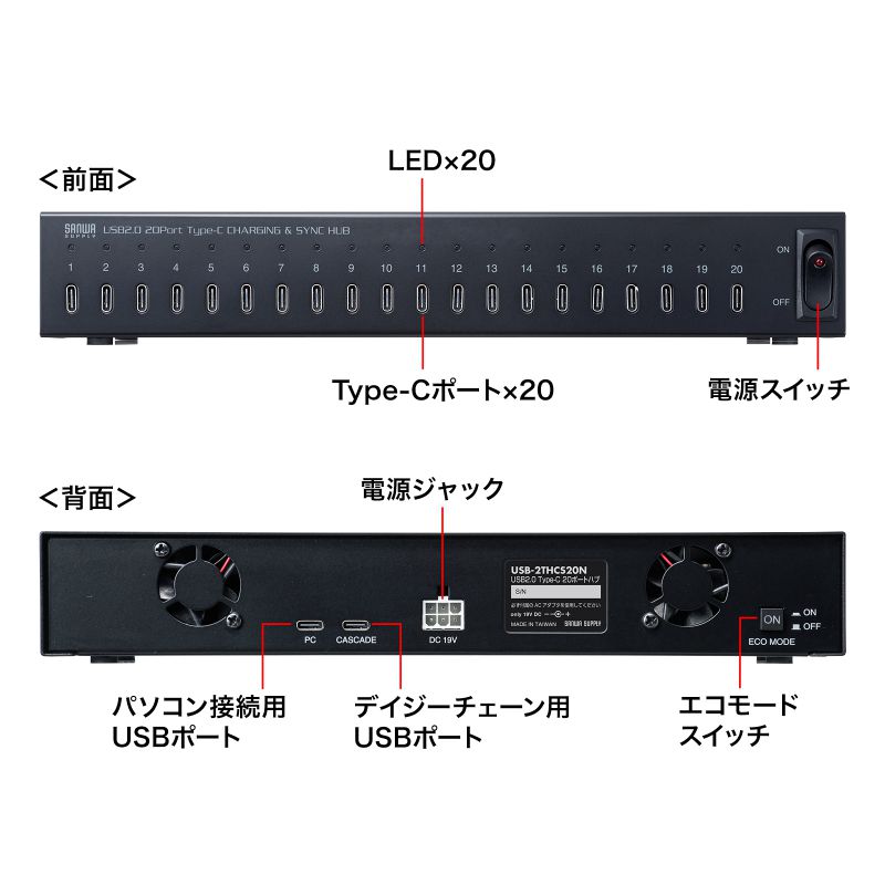 Type-C 20|[gnu USB2.0 Ztp[ GR[h  fCW[`F[ [d 1.8m X}z ^ubg ubN USB-2THCS20N