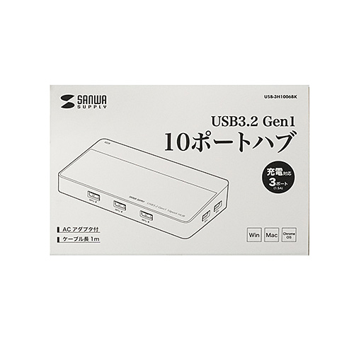 USBnu USB A 10|[g USB3.2 Gen1 ACA_v^t Ztp[ P[u1m ubN USB-3H1006BK