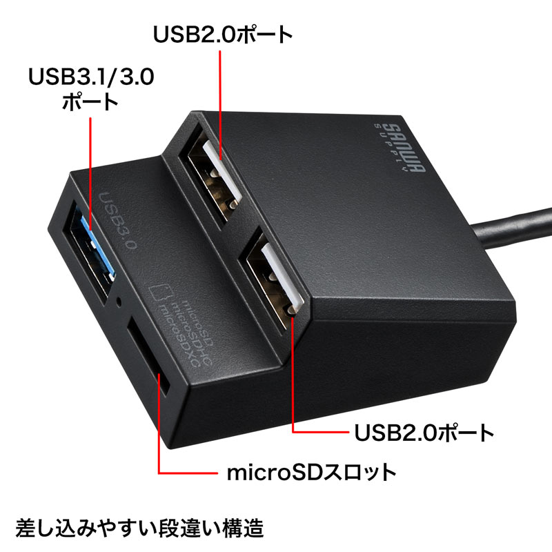 USB3.0+USB2.0R{nu J[h[_[tiUSB3.0/1|[gEUSB2.0/2|[gEubNj USB-3HC315BK