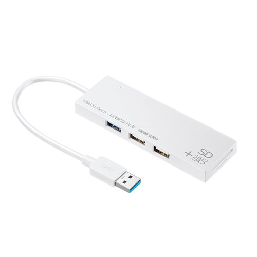 USB3.1+2.0コンボハブ　カードリーダー付き（ホワイト）