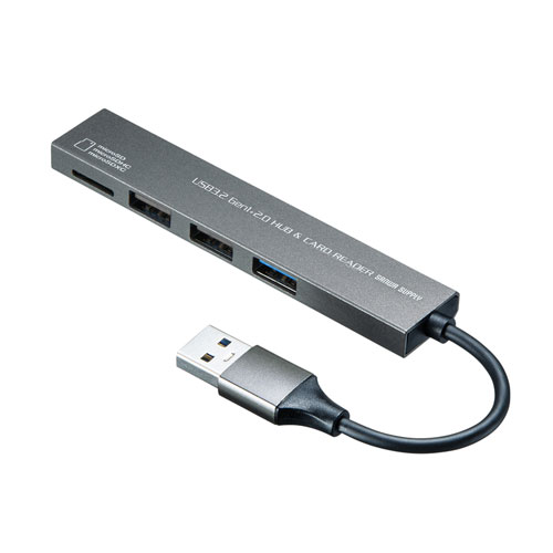 USB 3.2 Gen1+USB2.0 コンボ　スリムハブ(カードリーダー付き）