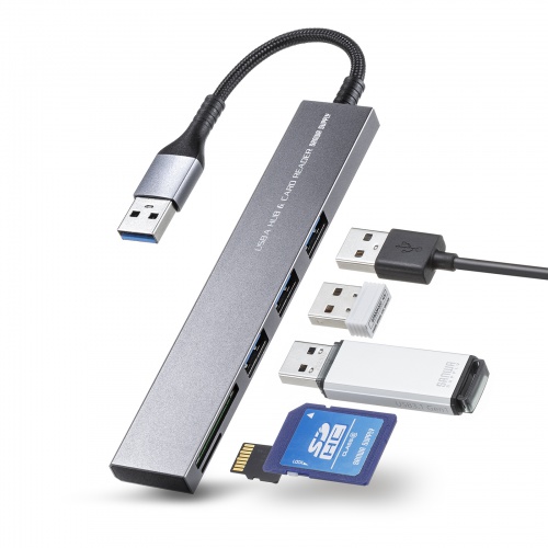 USBハブ 薄型 3ポート スリムハブ カードリーダー付 USB A接続 の販売